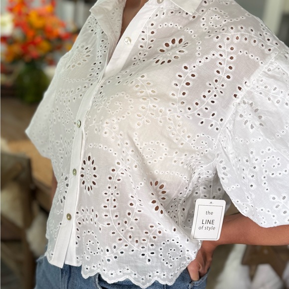 White Eyelet Button-Up Blouse - Picture 8 of 15